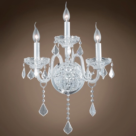 Joshua Marshal Elizabeth 3 Light 14" Chrome Wall Sconce with Clear Asfour Crystals & Led Bulb